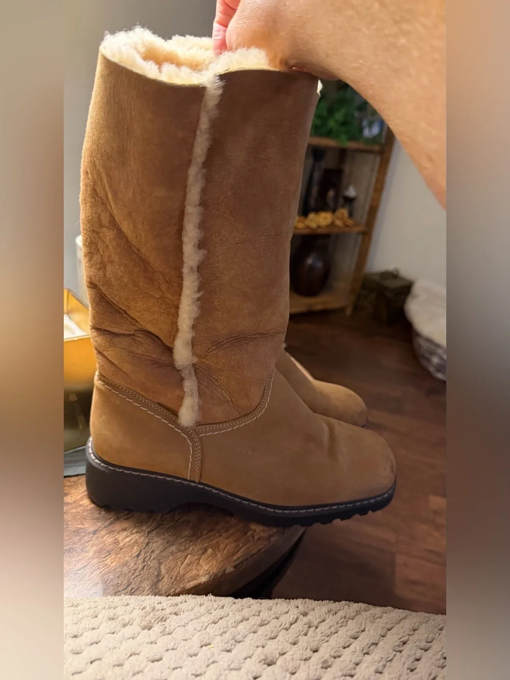 La CANADIENNE Tan Suede Shearling-Trim Mid-Calf Boots